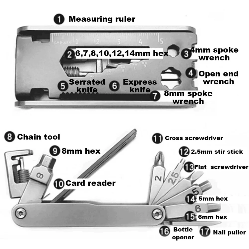 Многофункциональный 17 в 1 гаджет из нержавеющей стали набор для велосипеда шестигранный ключ+ отвертки мульти инструменты для ремонта велосипеда# sx