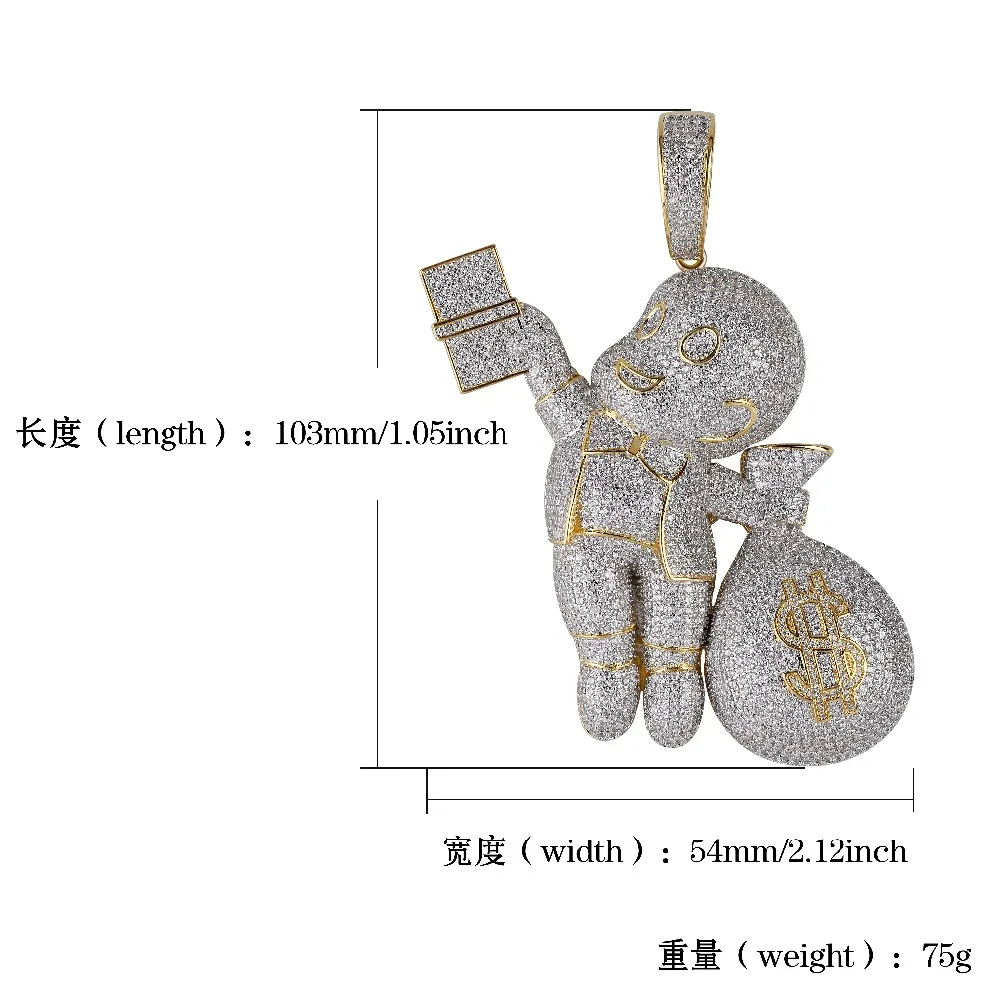  TOPGRILLZ Dollar Gangster enfant pendentif collier hommes glacé CZ chaîne Hip Hop/Punk or argent ch
