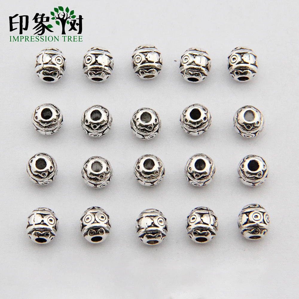 

30pcs 6*7mm Antique Silver Tone Metal Beads Round Shape Health Zinc Alloy Charms Pendants Spacer For Jewelry Bracelet Making 828