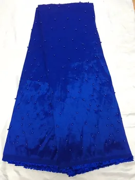 

2017 NEW African george lace fabrics blue like silk lace fabrics with beads flower for nigerian wedding dress decoration 5 yards