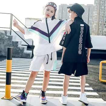 

Jazz Dance Costume Boys Girls Hiphop Rave Outfit Street Dance Practice Wear Stage Performance Clothing Kids Sport Suit DC2218