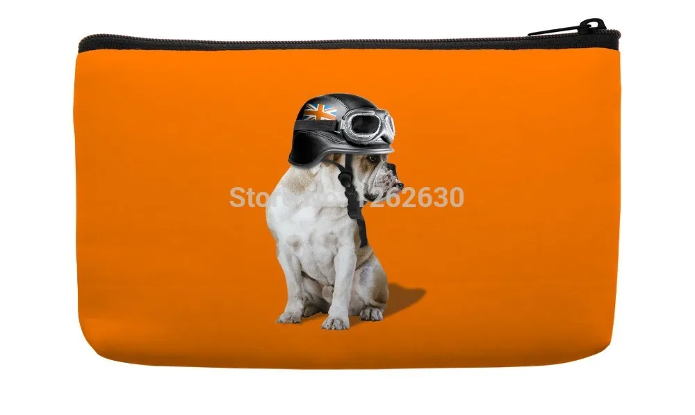 

Orange Cute french Bulldog with Hat Pattern Print Customized Small Cosmetic Bag Wristlet hand bag