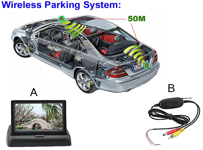 Автомобильный беспроводной монитор парковочной камеры видео системы, DC 12 V складной Автомобильный складной монитор с камерой заднего вида+ беспроводной видео комплект