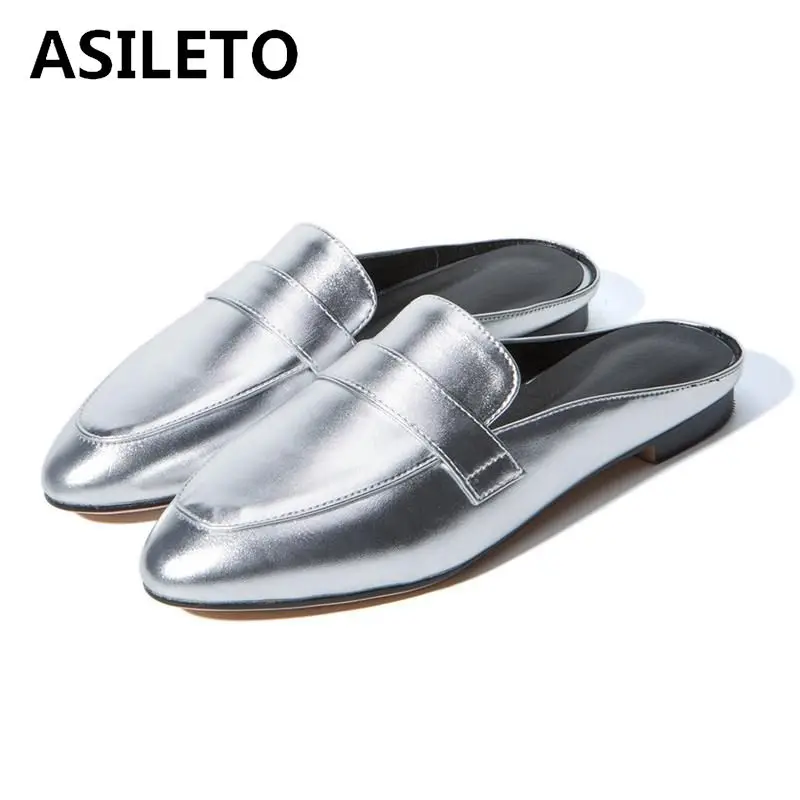 

ASILETO Women Flat Mule shoes woman Spring Summer slippers slides outdoor leather shoes flat women summer flats casual pantoufle