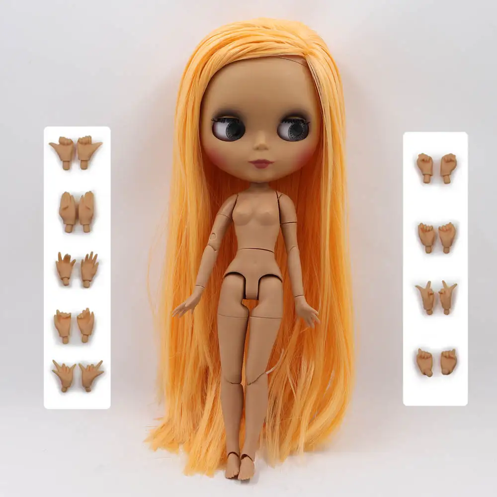 Кукла Blyth, 30 см, темная кожа, матовое лицо, оранжевый цвет, мягкие прямые волосы, 1/6 суставов, тело, ледяной SD, сделай сам, высокое качество, игрушки в подарок - Цвет: Красный