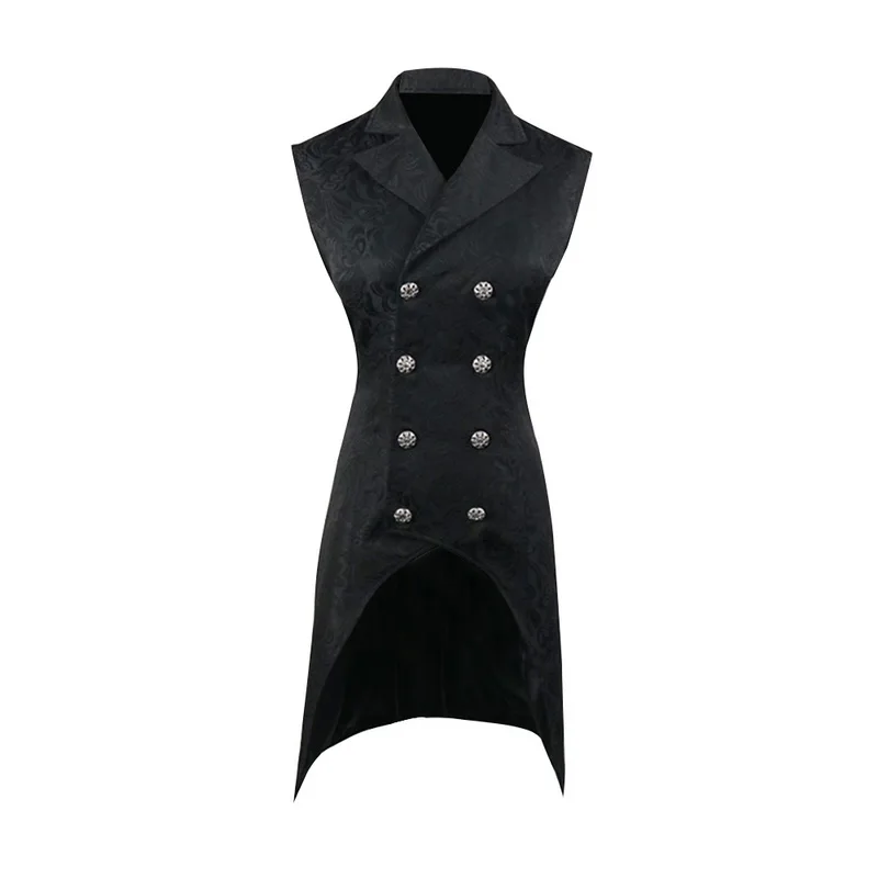 

Laamei 2019 Fashion Men Double Breasted Lapel Collar Waistcoat Jacquard Blazer Vest Gothic Steampunk Split Blazer Dress Suit New