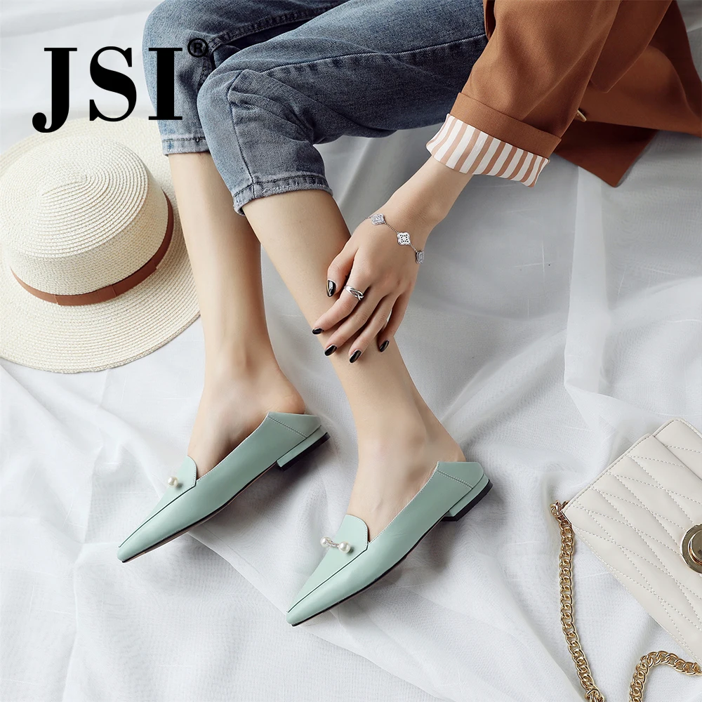 

JSI Brand Cow Leather Flats Sexy Pointed Toe Fashion Low Heels Shoes Woman Quality Slip-on Party Job Comfortable Lady Flats JO26