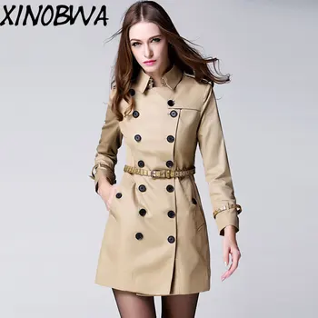 

Brand Europe Itay 2019 Autumn Female Classic Double Breasted Long Trenchcoat England Luxury Women Pea Coat Ladies Windbreaker