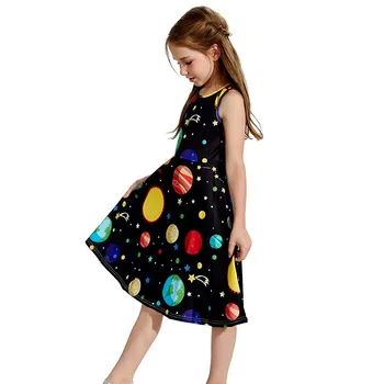 

Summer Fashion 8PC Youth Teen Kids Girl Sleeveless Planets Print Dress School Party Flakes Clothes