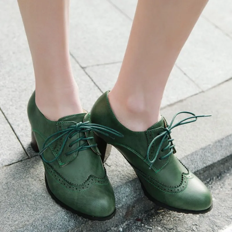 

Large Size 43 Lace Up Brogue Shoes Women High Heels Fashion Leather Shoes Women Pumps Women New Summer Shoes 2019