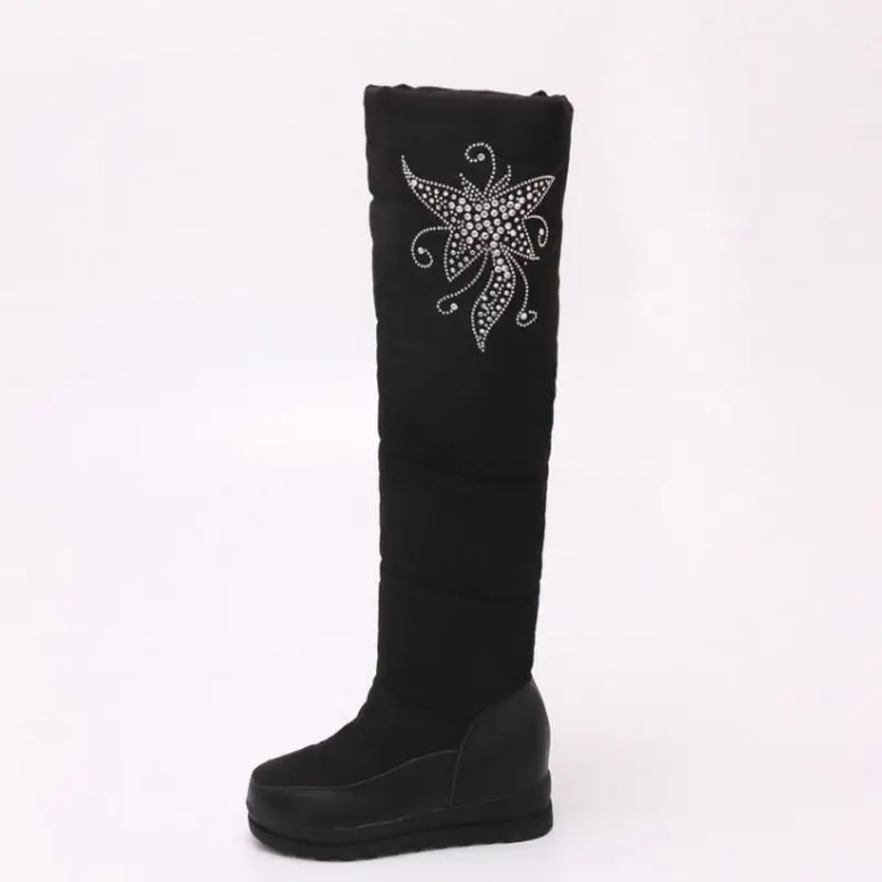 Cena TAOFFEN nowa rosja ciepłe buty na śnieg kobiet platformy wodoodporne pluszowe futro obcasy wysokie buty do kolan rozmiar butów zimowych 33 43