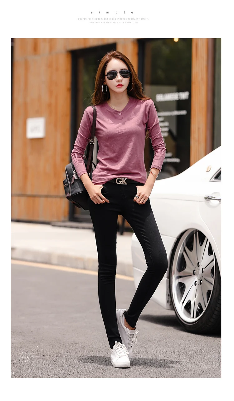 Shintimes Vetement Femme Новая женская футболка с длинным рукавом из бамбукового хлопка Корейская женская футболка Топ Vogue Camiseta Feminina