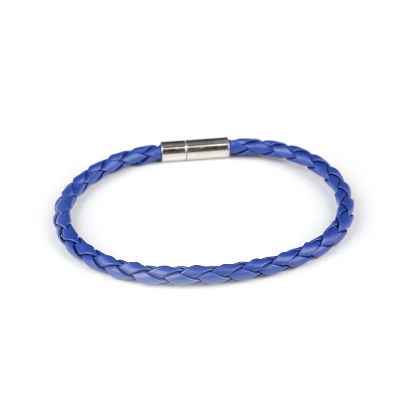 

Handmade Simple Royal Blue Macrame Leather Silver Easy Magnet Lock Clasp Closure Layer Stackable Hand Bracelets for Man Women