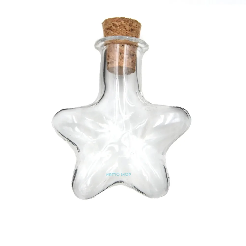 2pcs 42x50mm Mini Clear Glass Bottle Star Cork Bottle Small Handmade