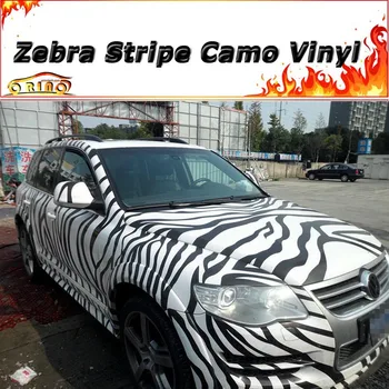 

ORINO Zebra Film Vinyl Black White Sticker Bomb Camo Vinyl Wrap With Air Release Animal Skin Grain Car Wrap Film