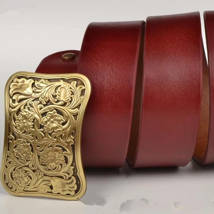 Male custom plate buckle minimalist leather copper buckle belt leather leather belt extension