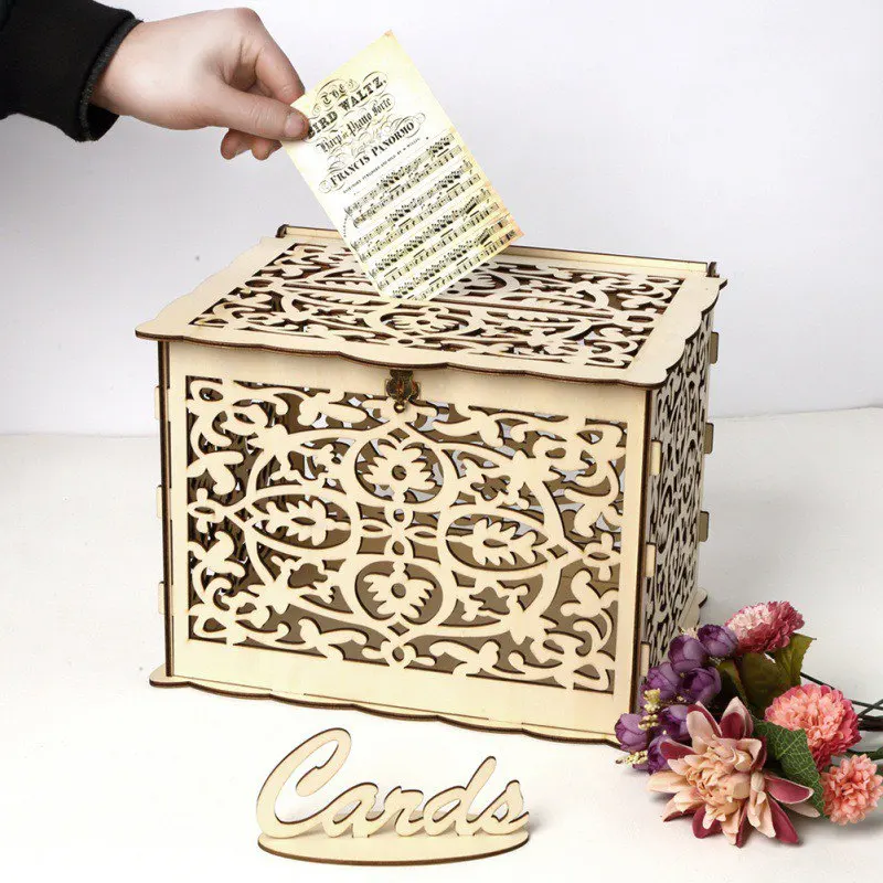 Свадебная открытка DIY, романтическая деревянная коробка с замком, красивые украшения для свадебного дня рождения