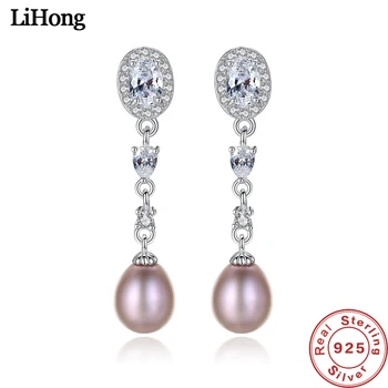 

S925 Sterling Silver Earrings Micro AAA Zircon Natural Freshwater Pearl Women's Earrings Engagement Wedding Gift