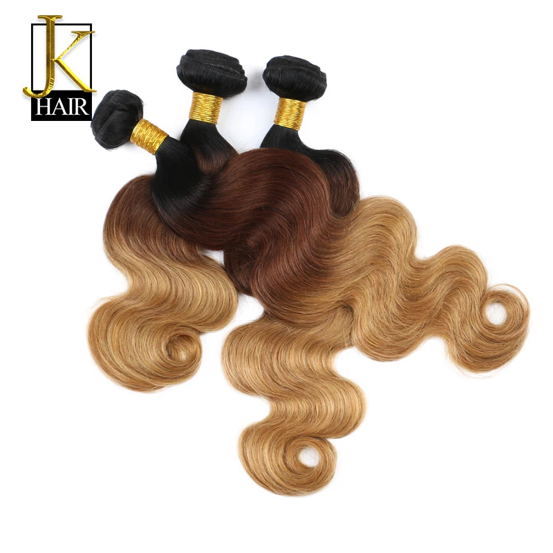 

JK Ombre Brazilian Human Hair Weave Bundles 100% Remy Hair Extension Body Wave Bundles T1B/4/27 Dark Blonde Brown Weaving 12-24"
