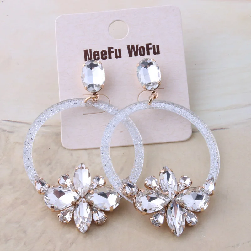 NeeFu WoFu модные стеклянные серьги, брендовые большие серьги с кристаллами, Brinco Oorbellen, рождественский подарок - Окраска металла: white