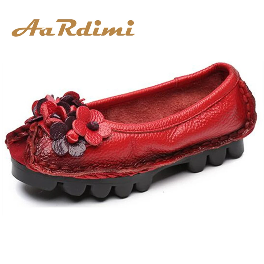 

Top quality Handmade floral women shoes genuine Leather 5 colors spring loafers women flats ballet casual boat shoes woman