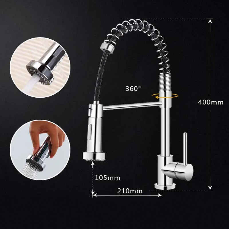 Kitchen Faucets Brush Brass Faucets for Kitchen Sink Single Lever Pull Out Spring Spout Mixers Tap Hot Cold Water Crane 130077A