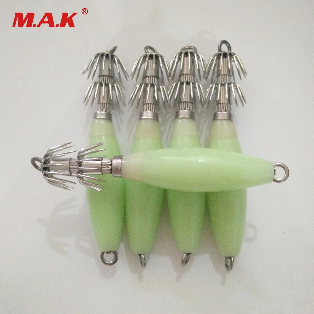 

High Quality 5pcs/set Luminous Simulation Squid Hook with Hook Length 9.5 cm Fishing Tackle Lures Squid Jig Lures Fish Hook