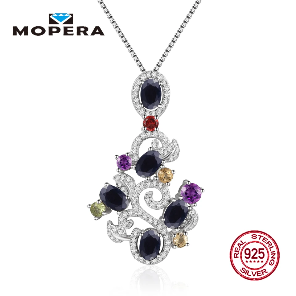 

Mopera 925 Sterling Silver Pendant Necklace Natural Black Sapphire Garnet Amethyst Citrine Hyperbole Plant Pendant Fine Jewelry