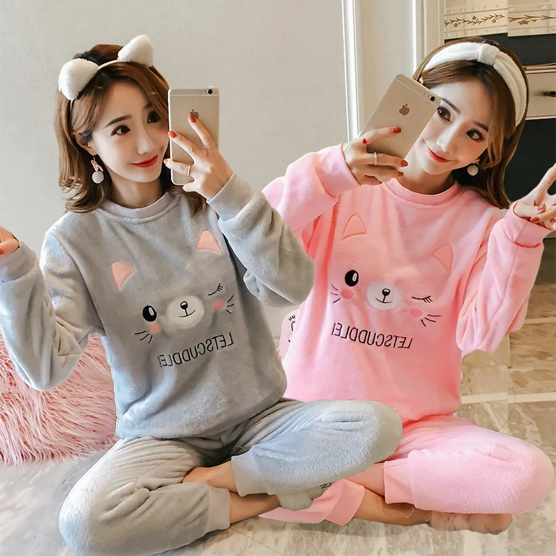 

JINUO New Autumn Winter Women Pyjamas Thin Long Sleeve Pajamas Set Student Tracksuit Tops Female Pyjamas Sets Night Suit