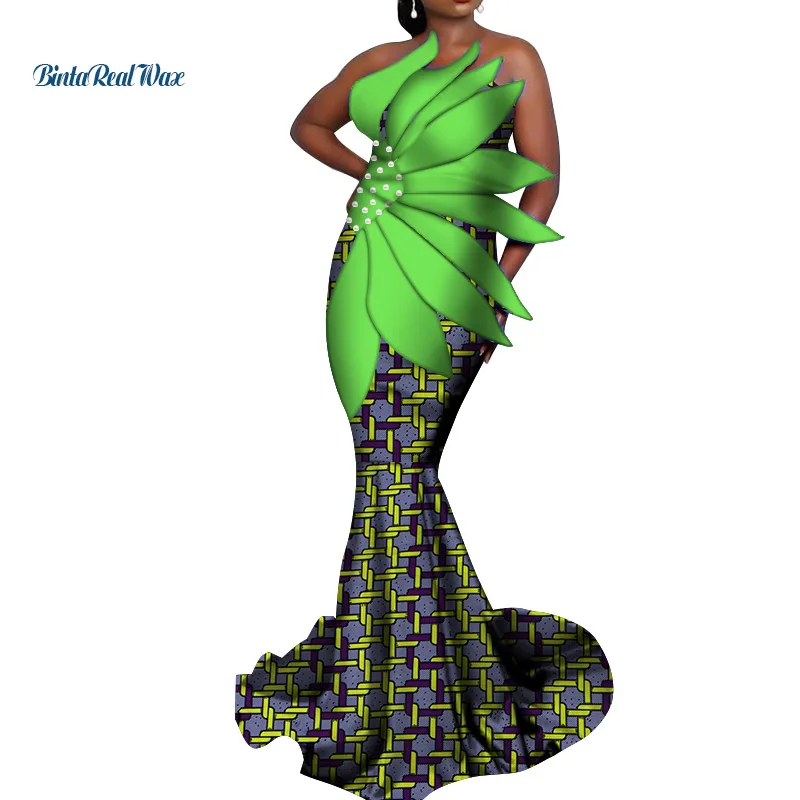 Дашики африканские платья для женщин Базен Riche Длинные Вечерние Платья Женская африканская одежда лепесток платья с жемчугом WY3466 - Цвет: 17