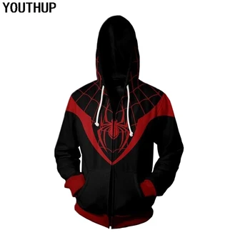 

YOUTHUP 2020 New 3D Hoodies Men Coat Spiderman 3D Printed Zipper Hooded Sweatshirts Men Tops Cosplay Streetwear Plus Size 5xl