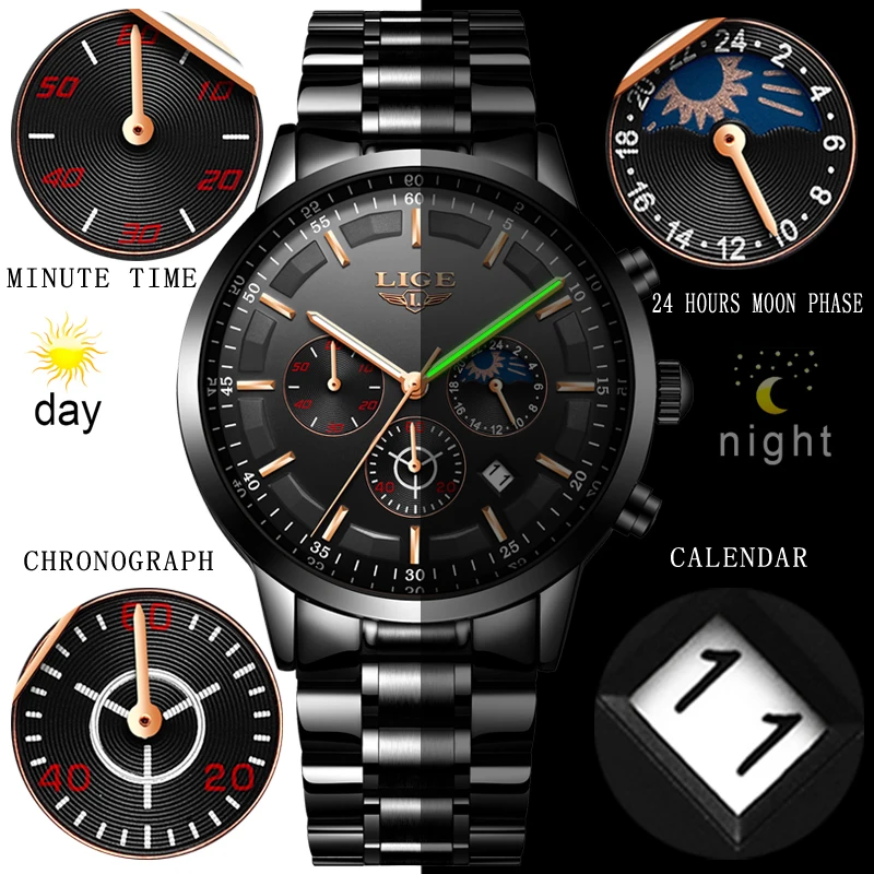 Часы 2021 года мужские часы LIGE модные спортивные кварцевые от лучшего бренда - Фото №1