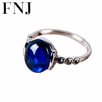 

FNJ Marcasite Ring Natural Green Stone 925 Sterling Silver Wedding Synthetic Red Blue Corundum S925 Thai Silver Rings for Women