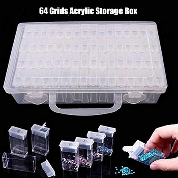 

64 Grids Empty Acrylic Storage Box Transparent Box Organizer for Diamond Painting Accessories Tools Nail Art Storage Container