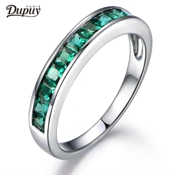 

DUPUY 2018 New Hot Sale Treated Emerald Band Princess Cut Emerald 14k White Gold Art Deco Wedding Ring Classic B0024EM