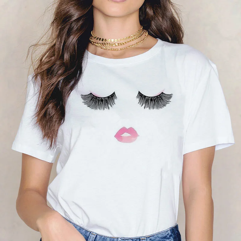 

eyelash t shirt red lip Blink Eyes Cute women female femme t-shirt tee vouge ulzzang fashion Funny tshirt ulzzang harajuku