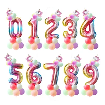

16pcs Unicorn Party Birthday Balloons 32inch Rainbow Number Balloon Birthday Party Decorations Kids Anniversary Number Ballon
