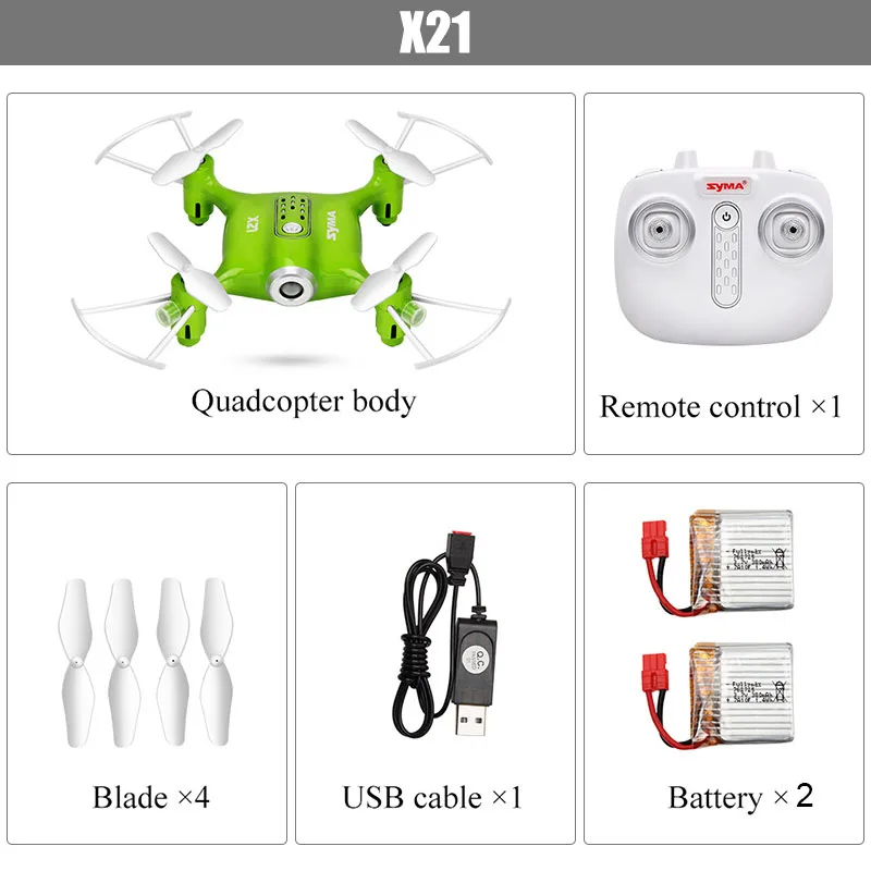 SYMA Offcial X21 Дрон Радиоуправляемый вертолет Радиоуправляемый квадрокоптер мини Дрон Квадрокоптер без камеры дистанционного управления Roy для детей подаренный аккумулятор - Цвет: Green with 2 battery
