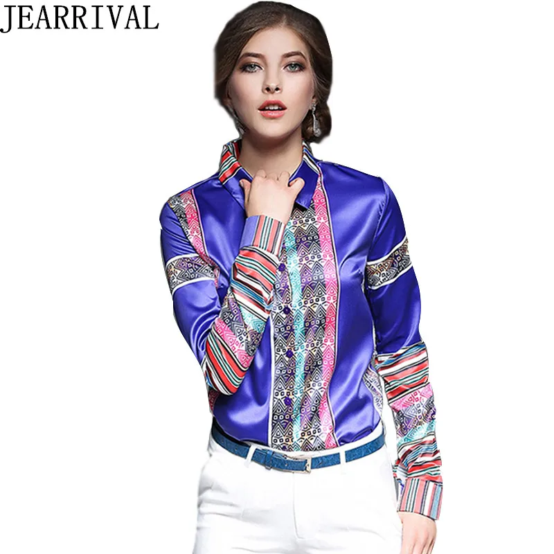 2018 New Fashion Geometric Print Blouse Women Long Sleeve