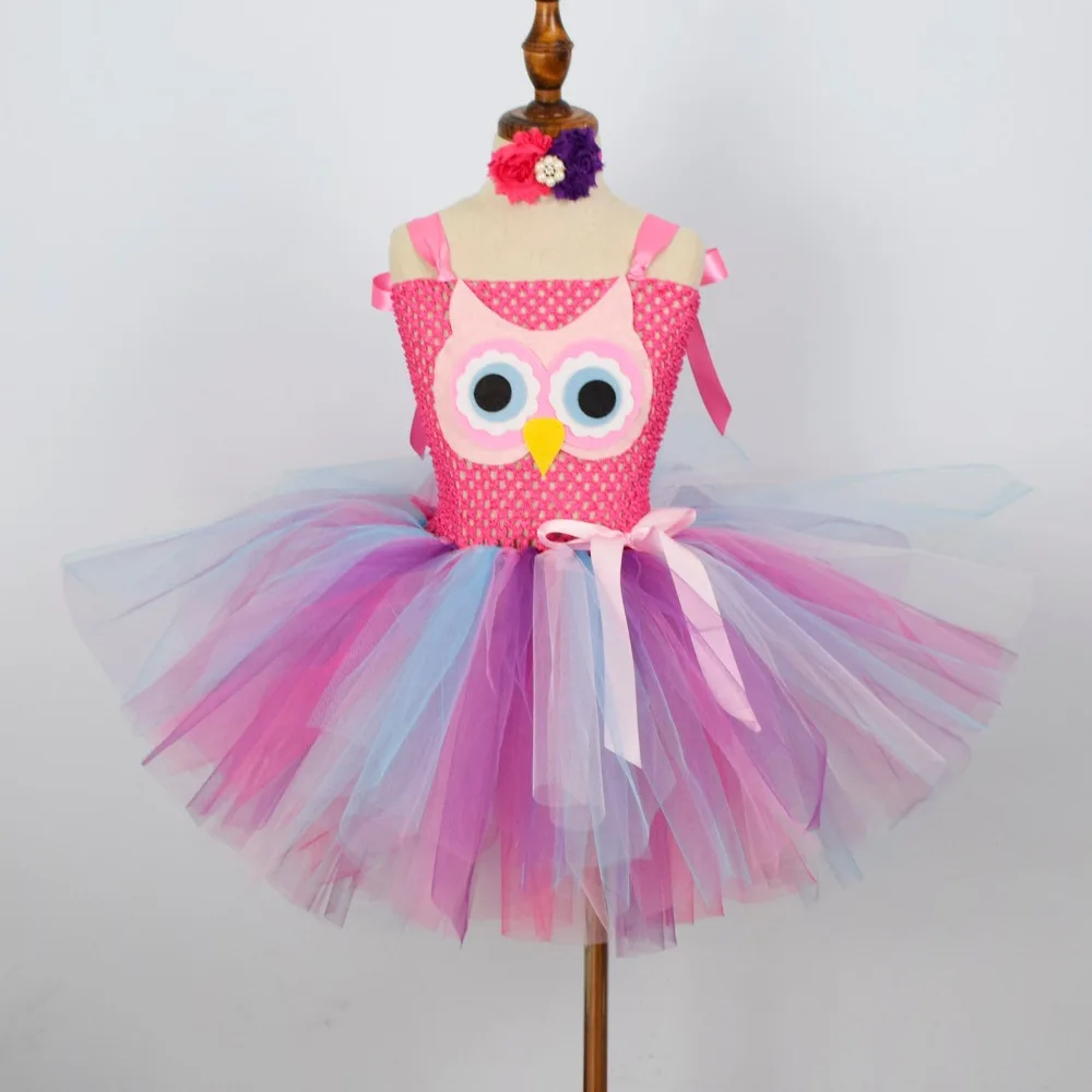 

Owl Tutu Dress for Girls Baby Birthday Party Costume with Flower Headband 1st Birthday Outfit Kids Halloween Costume 1-12Y