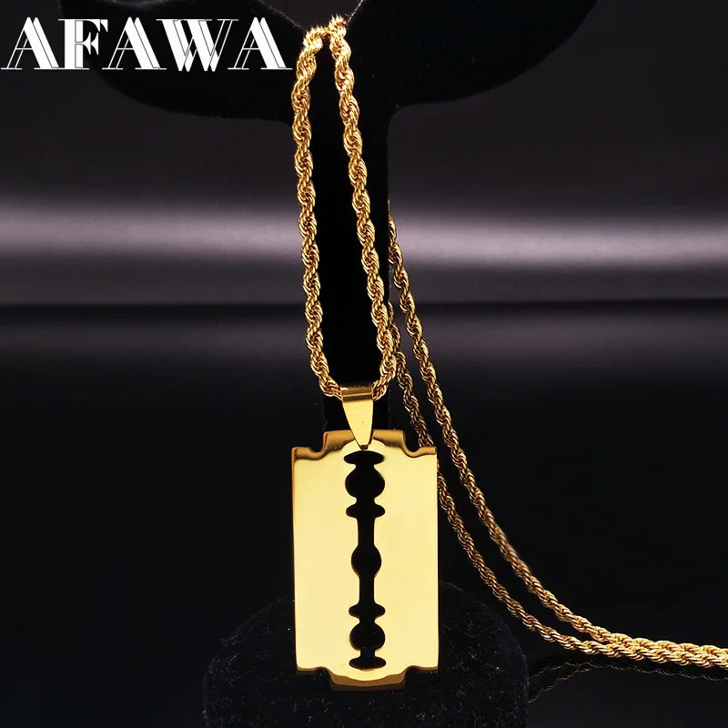 

2019 Fashion Stainless Steel Blade Necklaces Gold Color Long Necklace Jewellery For Women or Men collares largos de moda N3309