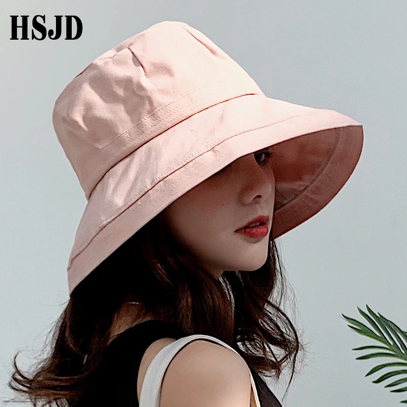 Новые французские тканевые рыбацкие шляпы с широкими полями, летние женские шляпы для путешествий на открытом воздухе, складная одноцветная шляпа с защитой от уф, Пляжная Шляпа