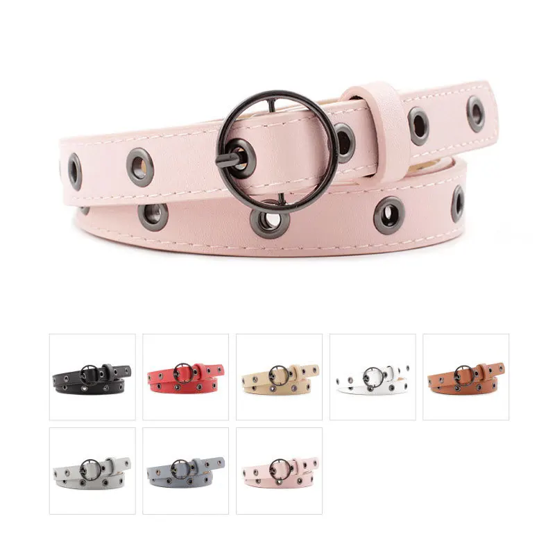 

Fashion Belts Pin Buckle Solid Colorpointed Multi-pinhole Female Belts Women Imitation Leather PU Belts For Women