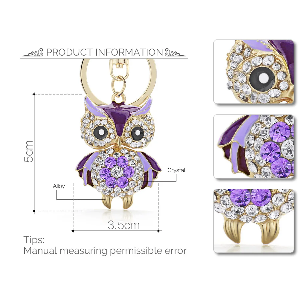 Милая сова Кристалл Цепочки Кольца Для Ключей держатель для женщин цветок кошелек сумка Пряжка Кулон для автомобиля брелоки K288