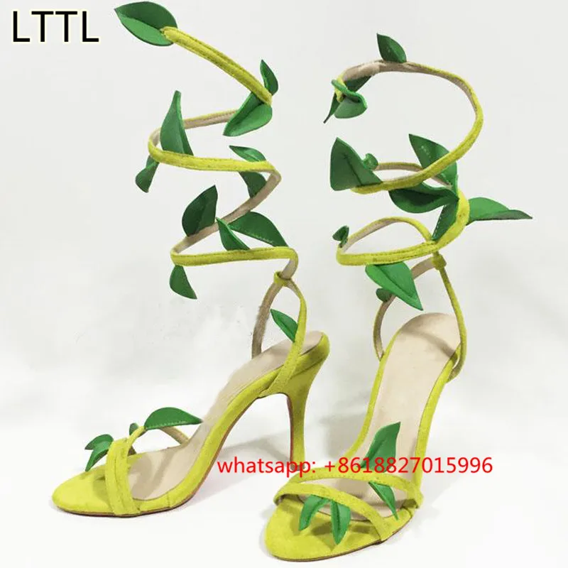 Fashion Design Leaves Of Vines Thin High Heels Sandals Open Toe Green Slip  On Party Shoes Woman Gladiator Sandals Women Stiletto|open toe|green  gladiator sandalsleaf sandals - AliExpress