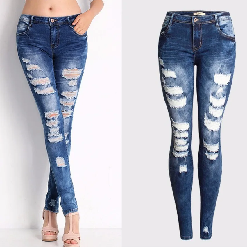 Women High Waist Summer Pencil Skinny Jeans Female Ripped Hole Sexy Hot Cowboy Denim Pants Laies Blue Fashion Jean Trousers Women High Waist Summer Pencil Skinny Jeans Female Ripped Hole Sexy Hot Cowboy Denim Pants Laies Blue Fashion Jean Trousers
