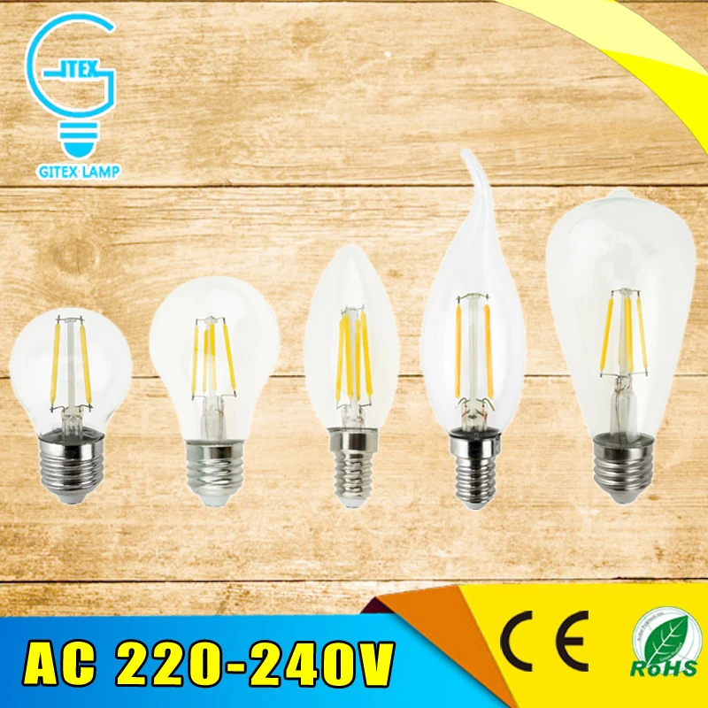 Beste Antieke Retro Vintage LED Edison E27 LED Lamp E14 Filament licht 220 V Glas Gloeilamp 2 W 4 W 6 W 8 W Kaarslicht Lamp