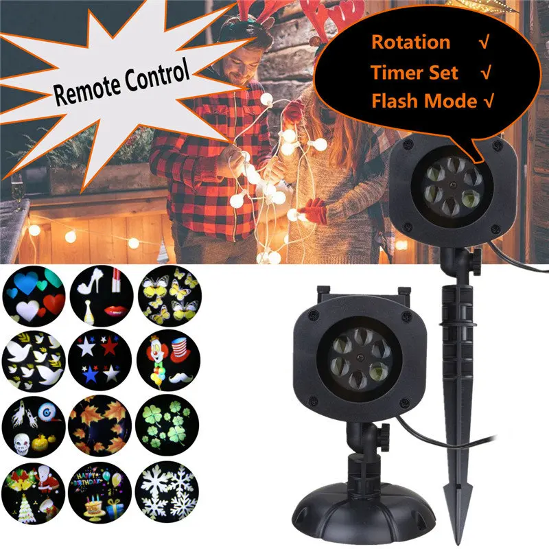 

Smuxi Christmas Projection Light+12 Pattern Cards+Remote Control EU/US/UK/AU Plug 6 Color LED Lights Waterproof Stage Lighting