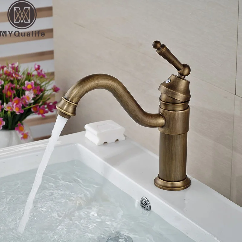 

Deck Mounted Long Water Spout Basin Vanity Sink Faucet Single Handle Swivel Neck Washbasin Lavatory Mixer Taps One Handle