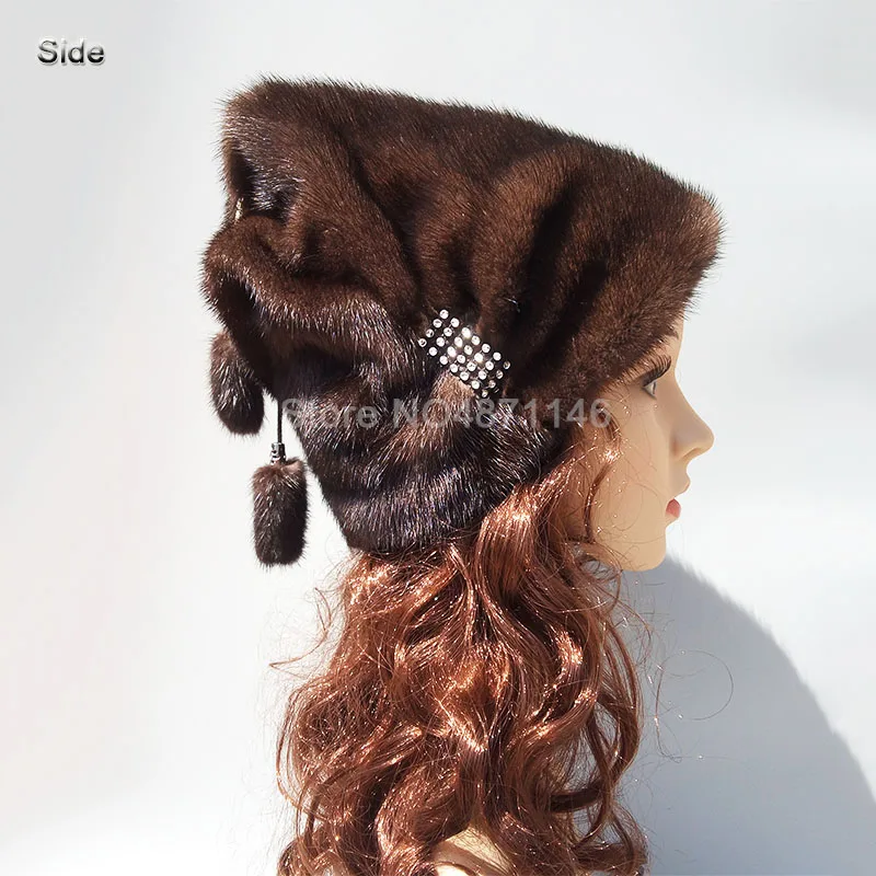

New style winter Female women real Mink fur hat High-end jewel noble fur natural mink Headgear hats basin cap Skullies Beanies